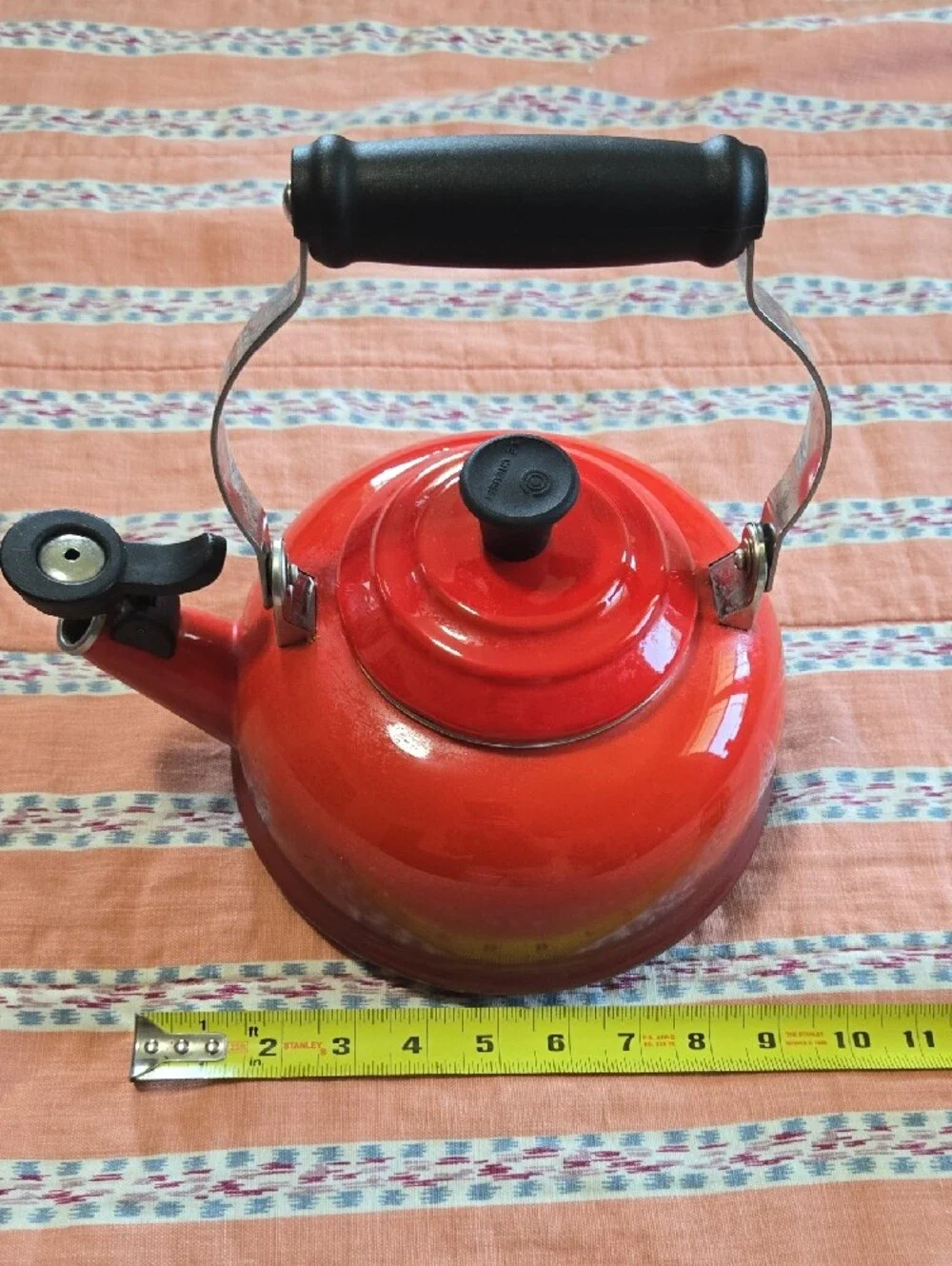 Le Creuset Red Enamel Classic Whistling Tea Kettle with Black Handle